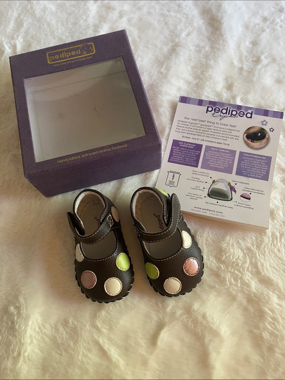 pediped Brown Mary Jane Shoes with Pink, Cream, and Lime Dots SZ XS